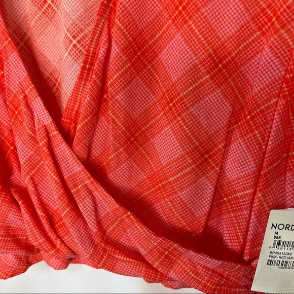 BP. Women's Surplice V-Neck Crop Top in Pink-Red Ian Bias Plaid - Sz M - Picture 7 of 11